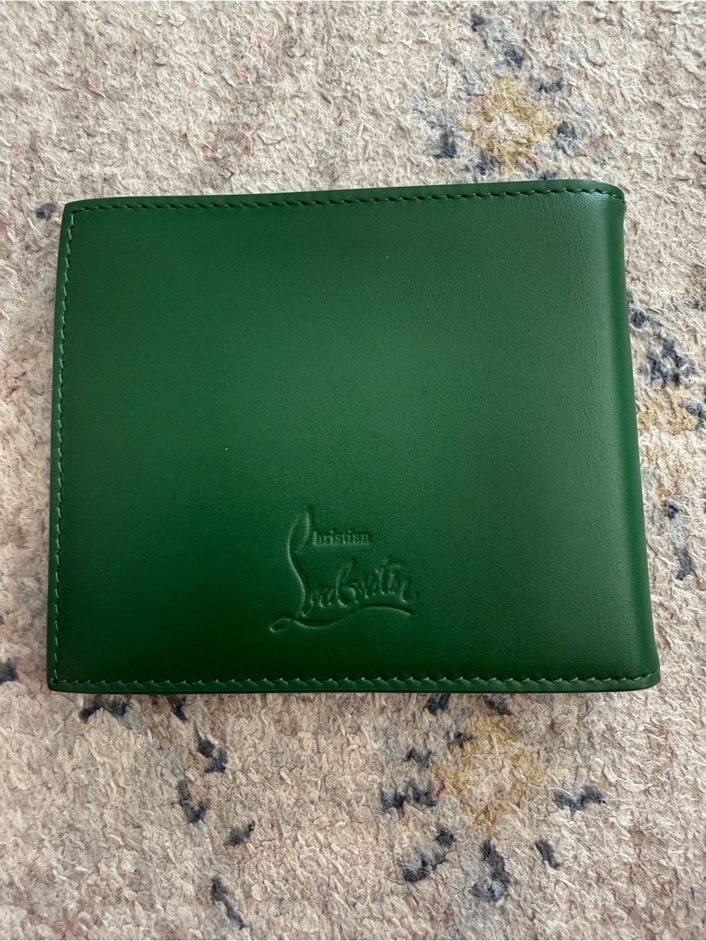 Christian Louboutin Green Leather Men's Wallet with Embossed Logo